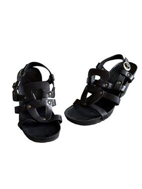 Timberland Y2K Black Strappy Chunky Heel Sandals Rivet Platform Sz 6.5